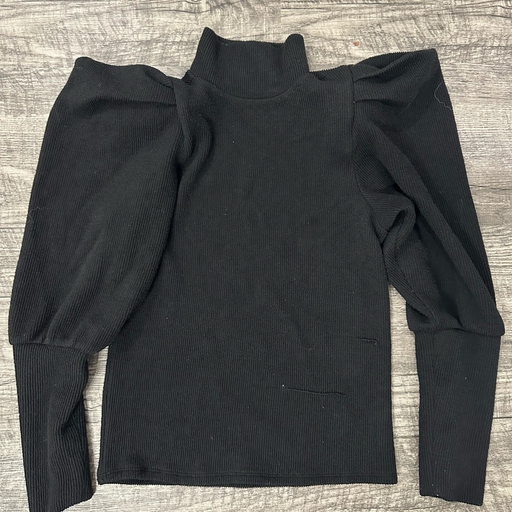 EXPRESS - Black turtle neck sweater with ruffle/puffed sleeves. Size S.